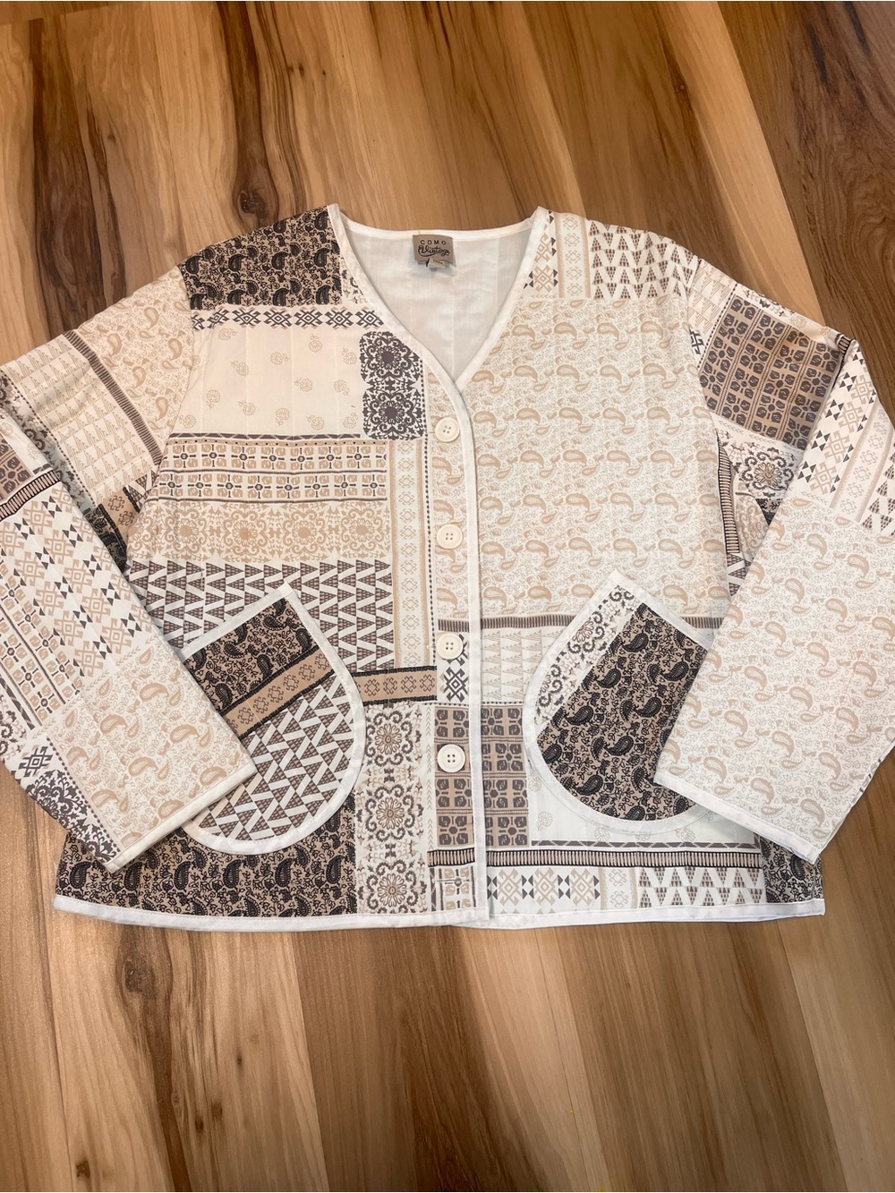 Como Vintage Quilted Patchwork Jacket Ivory Boho Cottagecore Granny Size Large L